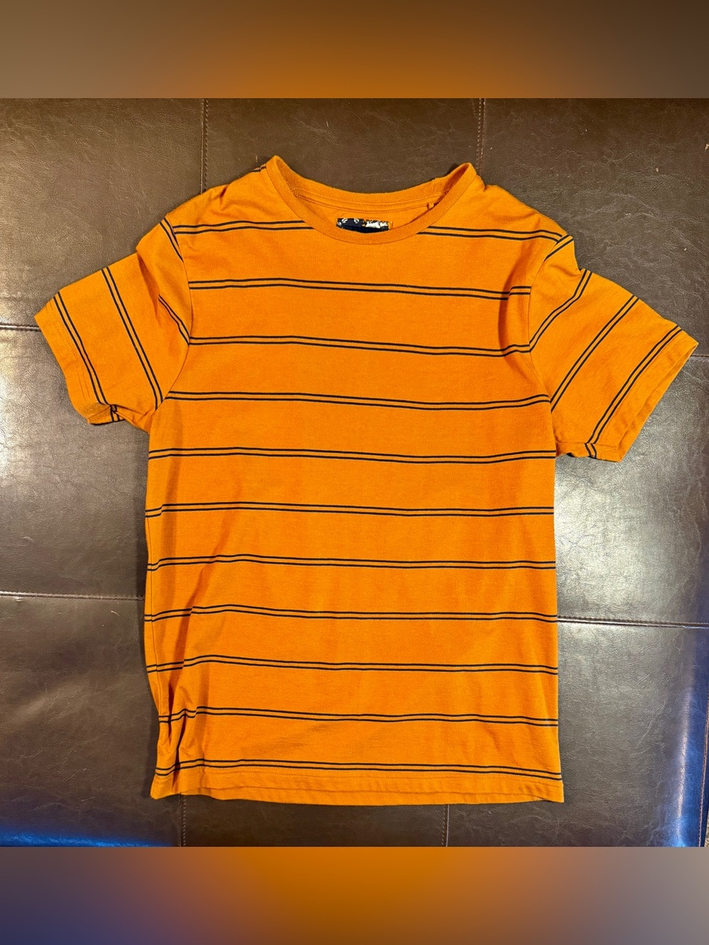 Denim & Flower Ricky Singh Mens Striped Tee T-shirt Top Size L Rust Orange